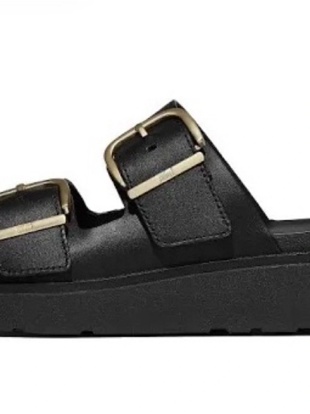 Fitflop Black Leather Gen-FF Double-Buckle Slide Sandals